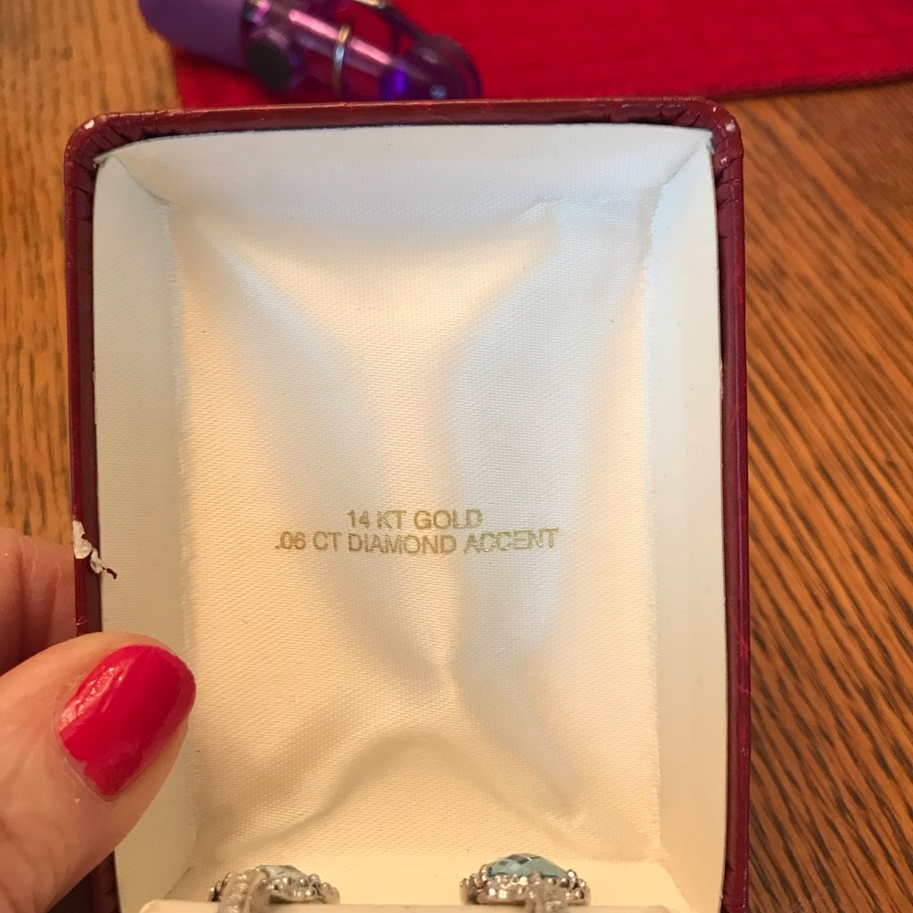14K WHITE GOLD LARGE AQUAMARINE STONES PIERCED EARRINGS NWT - Picture 12 of 16